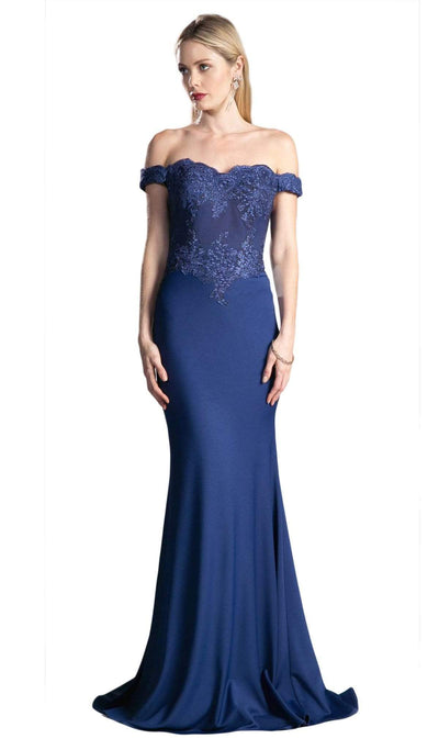 Ladivine - CF158 Stretch Crepe Satin Off Shoulder Gown Evening Dresses XS / Navy