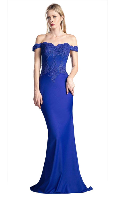 Ladivine - CF158 Stretch Crepe Satin Off Shoulder Gown Evening Dresses XS / Royal