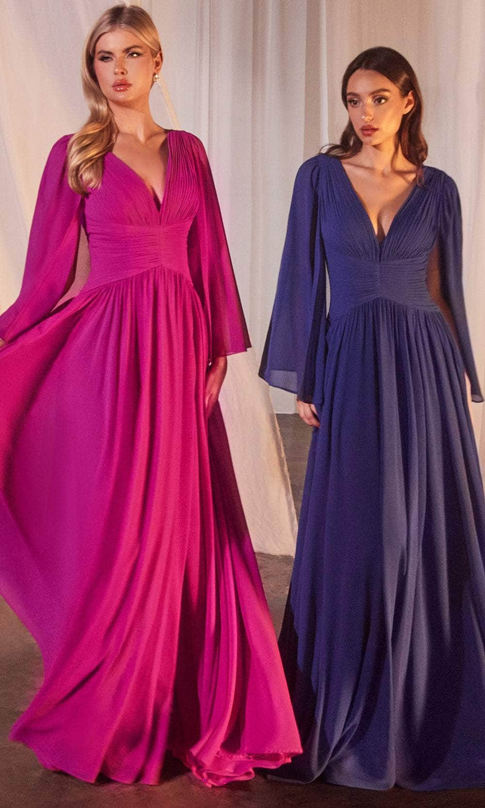 Cinderella Divine CH028 - V-Neck Chiffon Capelet Prom Dress Prom Dresses S / Orchid