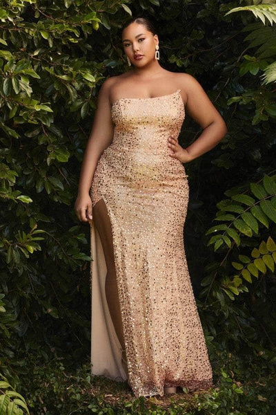 Cinderella Divine - CH165C Sleeveless Plus size Sequin Gown Prom Dresses 2X / Rose Gold