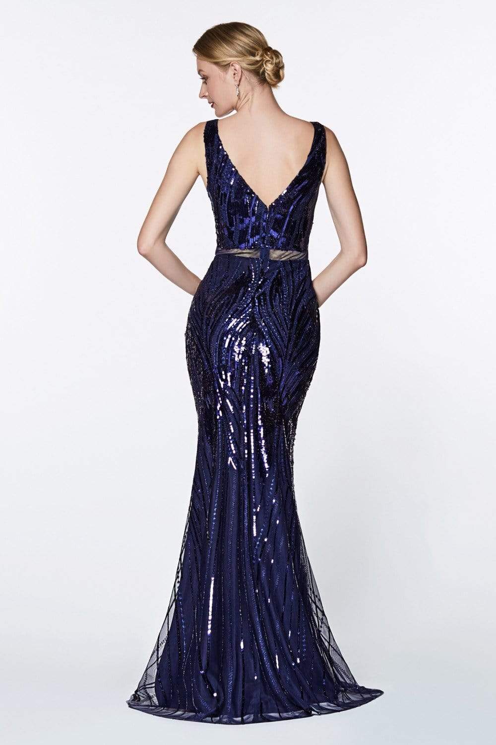 Cinderella Divine - CH552 Sequined Deep V-neck Trumpet Dress Special Occasion Dress