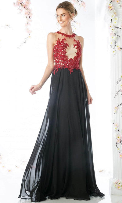 Cinderella Divine CJ111 - Embroidered Lace Chiffon A-line Dress Special Occasion Dress 4 / Red-Black