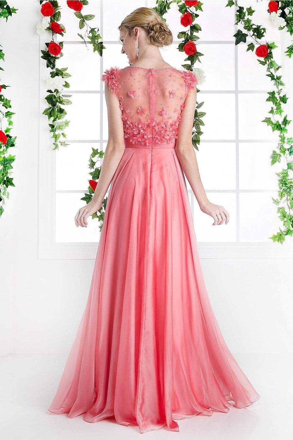 Cinderella Divine - CJ218 Applique Bateau Chiffon A-line Dress Bridesmaid Dresses