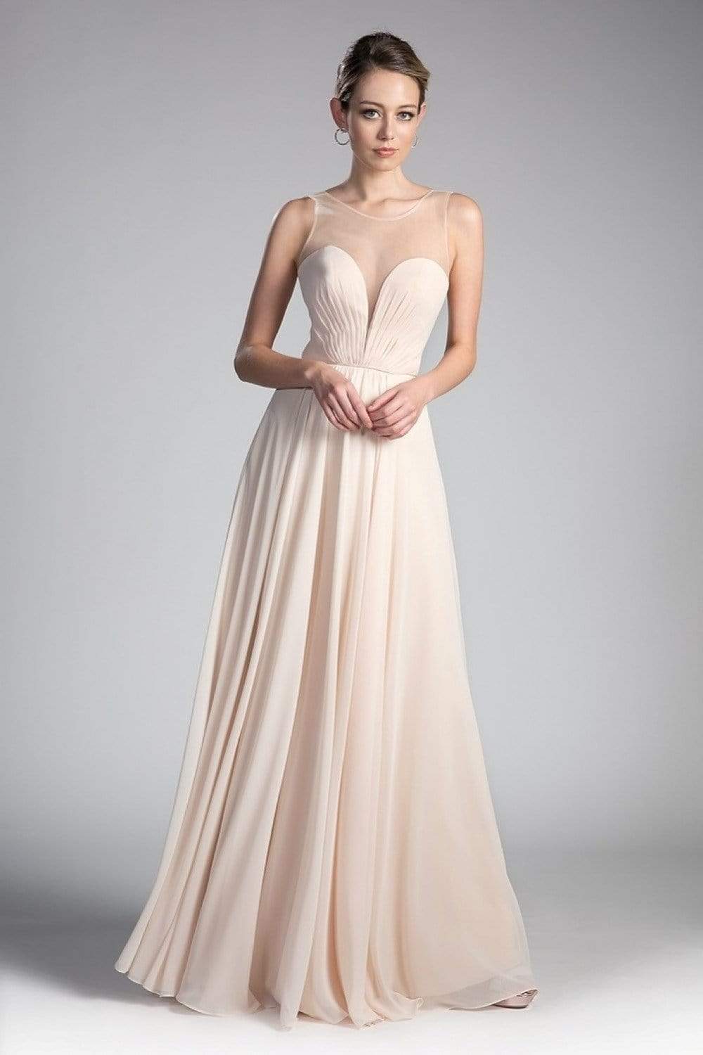 Cinderella Divine - CJ251 Illusion Neckline A-Line Chiffon Dress Evening Dresses 2 / Champagne