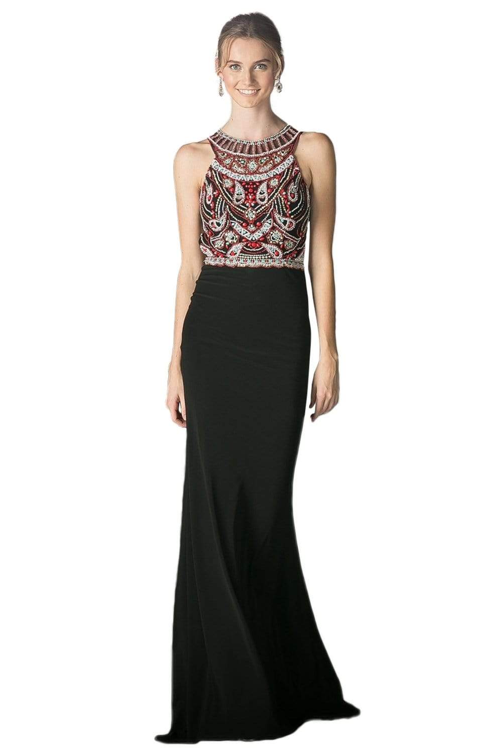 Cinderella Divine - CK58 Beaded Halter Neck Sheath Dress Evening Dresses 2 / Black