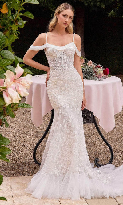 Cinderella Divine CK703W - Embroidered Cold Shoulder Bridal Gown Special Occasion Dress