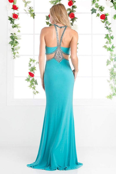 Cinderella Divine - CP812 Jeweled Sheer Midriff Sheath Gown Evening Dresses