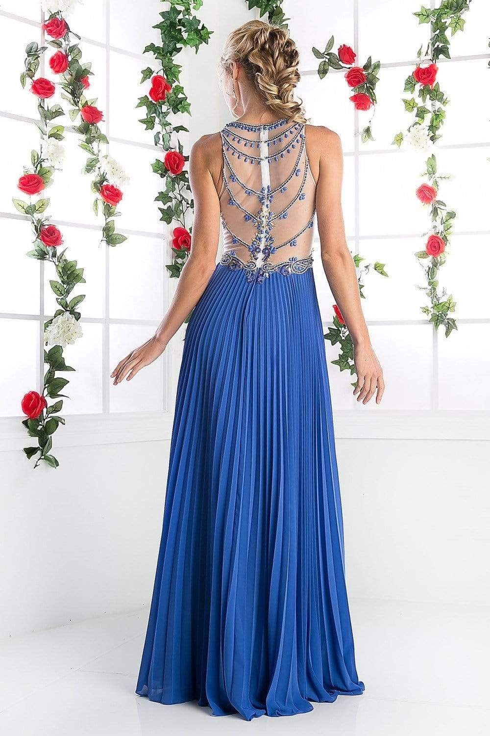 Cinderella Divine - CR742 Jewel-Ornate Pleated A-Line Gown Evening Dresses