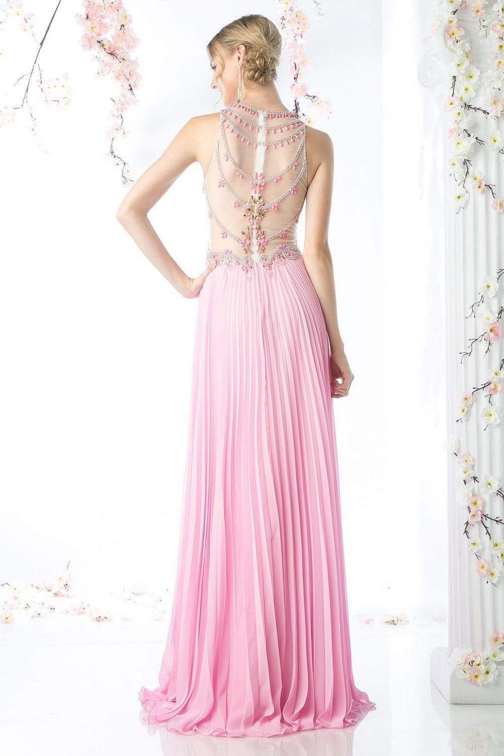Cinderella Divine - CR742 Jewel-Ornate Pleated A-Line Gown Evening Dresses