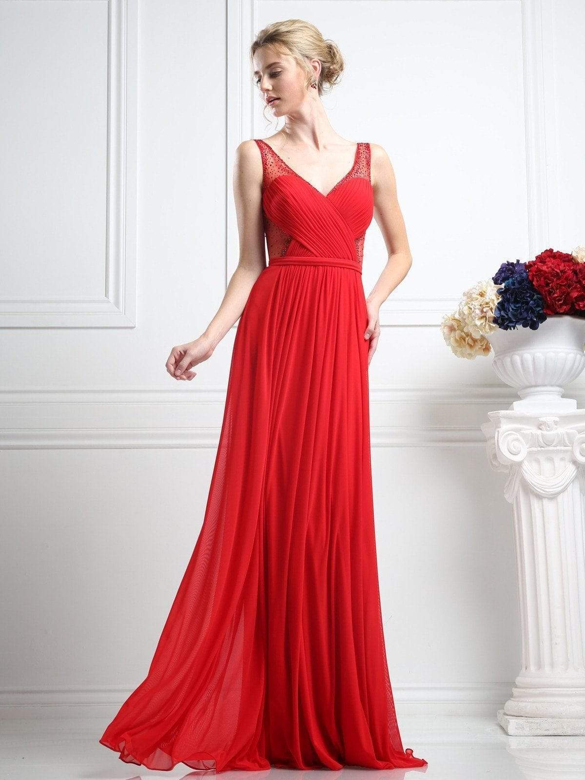 Cinderella Divine - Crisscrossed Ornate Illusion Panel Gown Special Occasion Dress 2 / Red