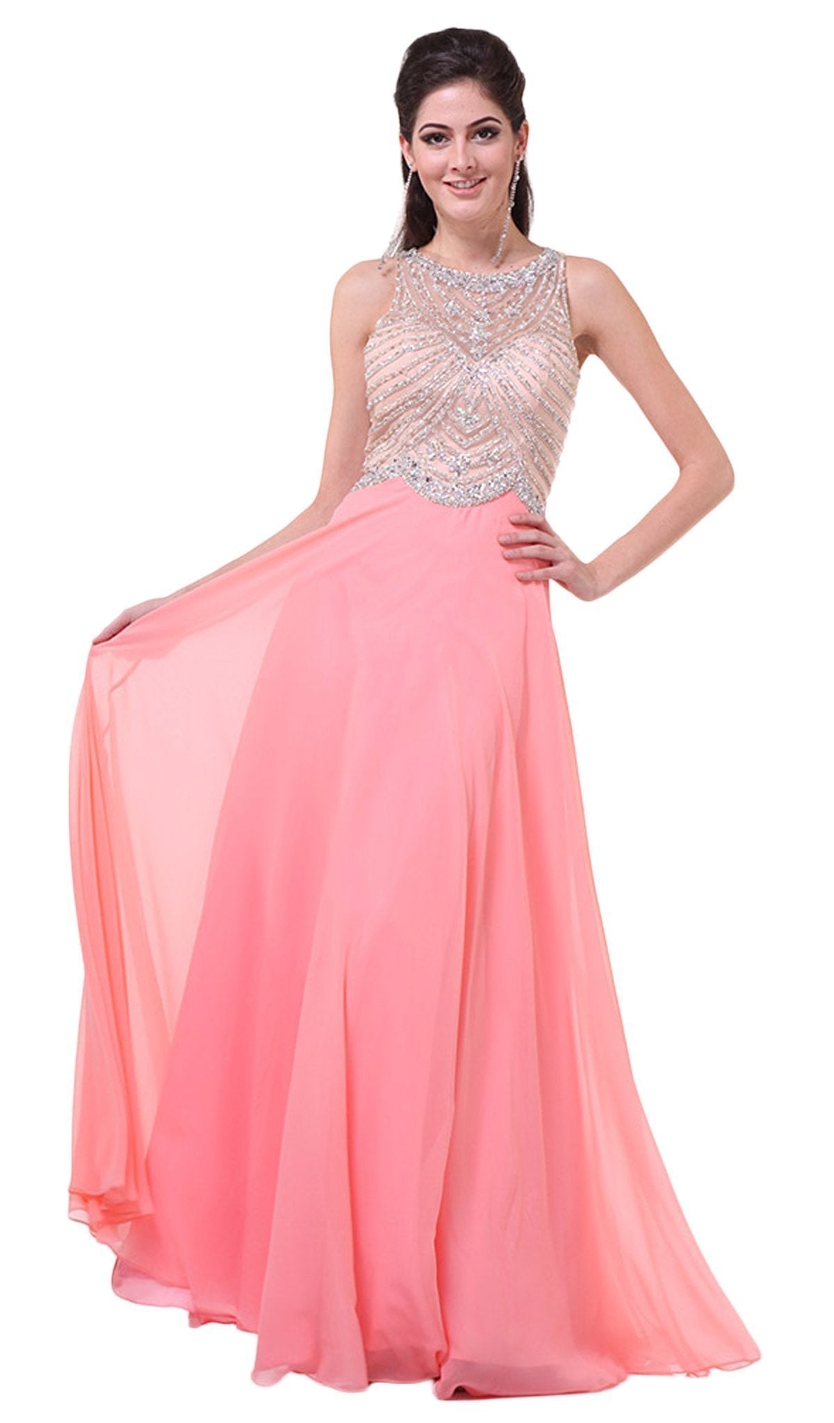 Cinderella Divine - Crystal Embellished A-Line Evening Gown Special Occasion Dress 2 / Coral