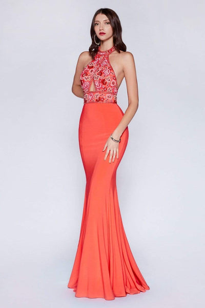 Cinderella Divine - Embellished High Halter Evening Dress Special Occasion Dress 2 / Coral