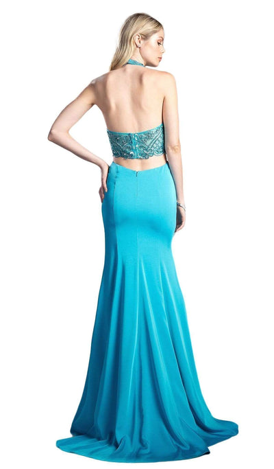 Cinderella Divine - Embellished High Halter Fitted Evening Gown Special Occasion Dress