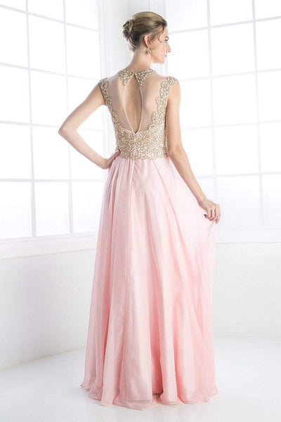 Cinderella Divine - Embellished Illusion Jewel Neck A-line Gown Special Occasion Dress