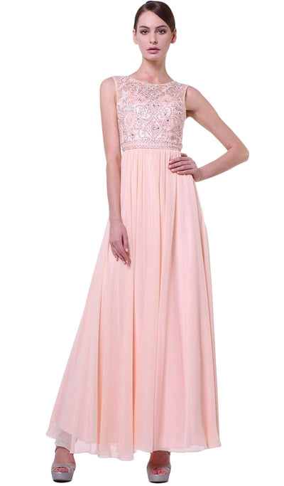 Cinderella Divine - Embellished Jewel Neck A-line Chiffon Evening Gown Special Occasion Dress