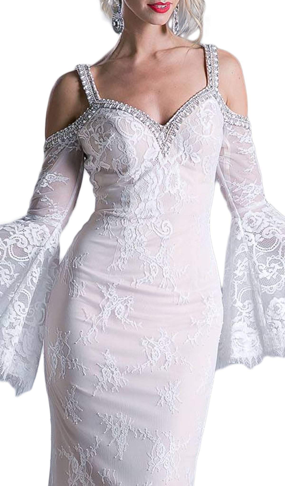Cinderella Divine - Embellished Lace Long Bell Sleeve Sheath Dress Special Occasion Dress