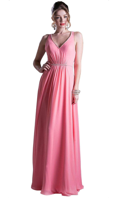 Cinderella Divine - Embellished Ruched V-neck A-line Dress Special Occasion Dress XS / Coral