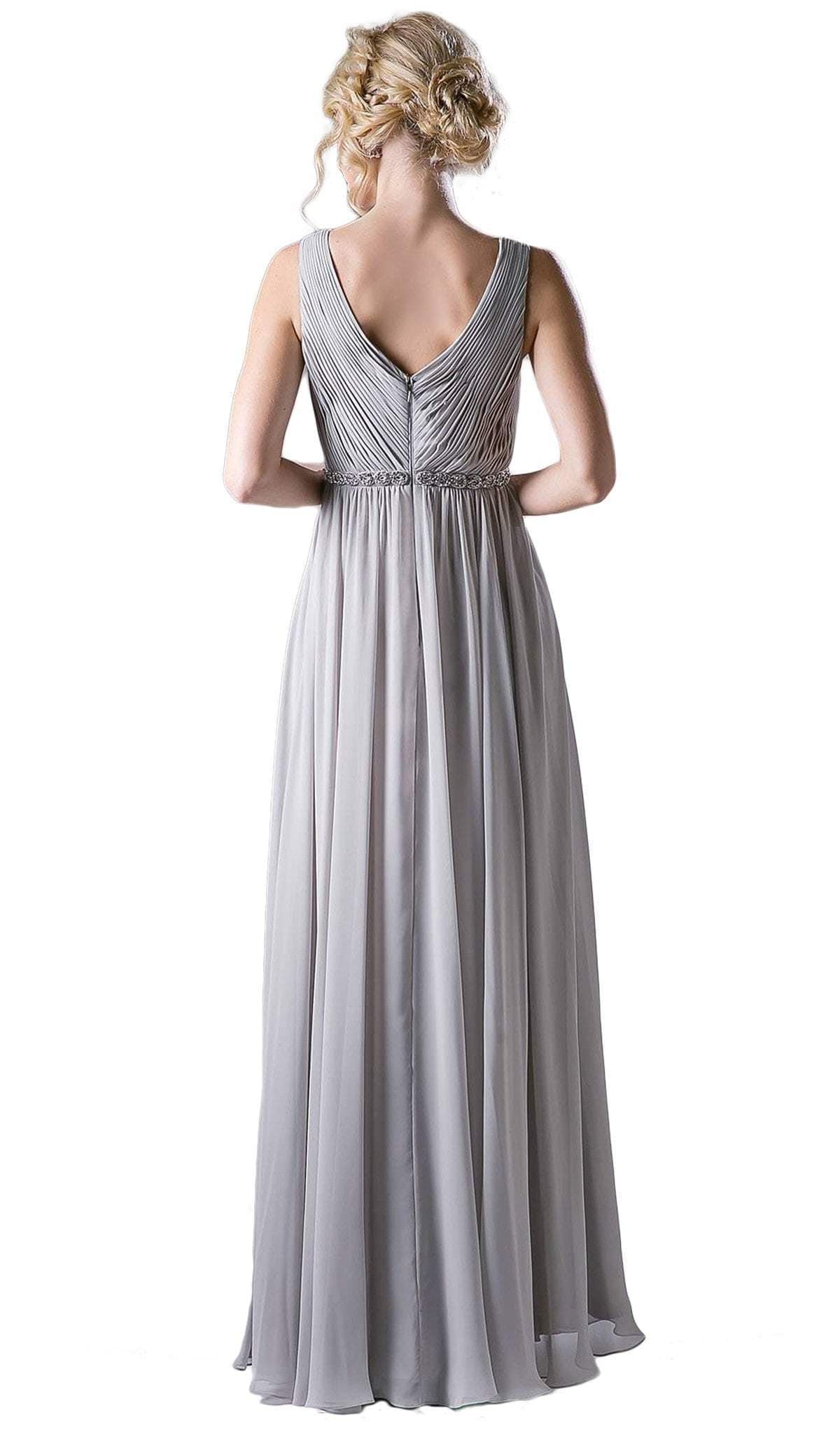 Cinderella Divine - Embellished Surplice Pleated V-neck A-line Dress Special Occasion Dress