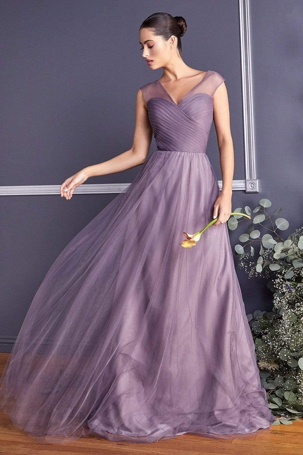 Cinderella Divine - ET320 Sleeveless Pleated Top A-Line Gown Special Occasion Dress 2 / French Lilac