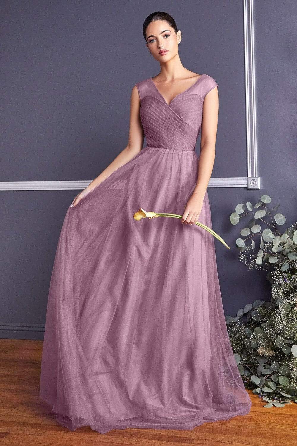 Cinderella Divine - ET320 Sleeveless Pleated Top A-Line Gown Special Occasion Dress 2 / Orchid