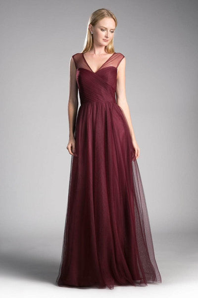 Cinderella Divine - ET320 Sleeveless Pleated Top Tulle A Line Gown Special Occasion Dress 2 / Burgundy