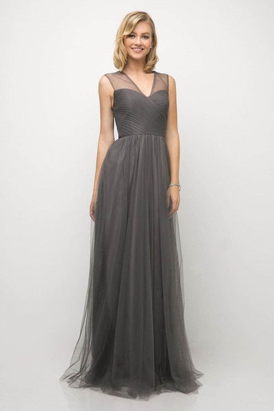 Cinderella Divine - ET320 Sleeveless Pleated Top Tulle A Line Gown Special Occasion Dress 2 / Charcoal