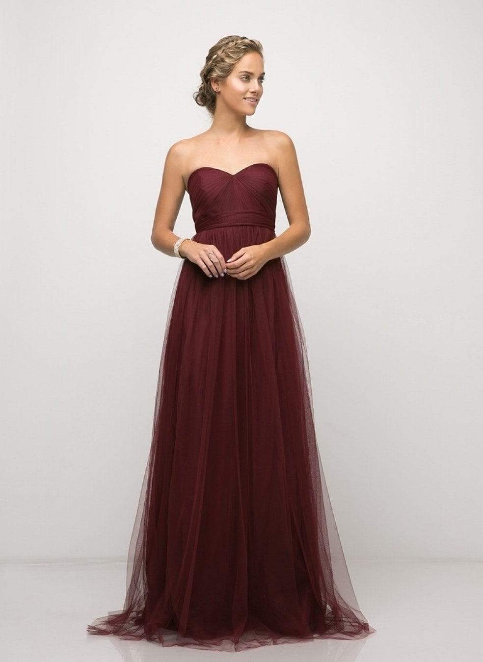 Ladivine - ET322 Sweetheart Neckline Convertible Tulle Gown Bridesmaid Dresses 4 / Burgundy