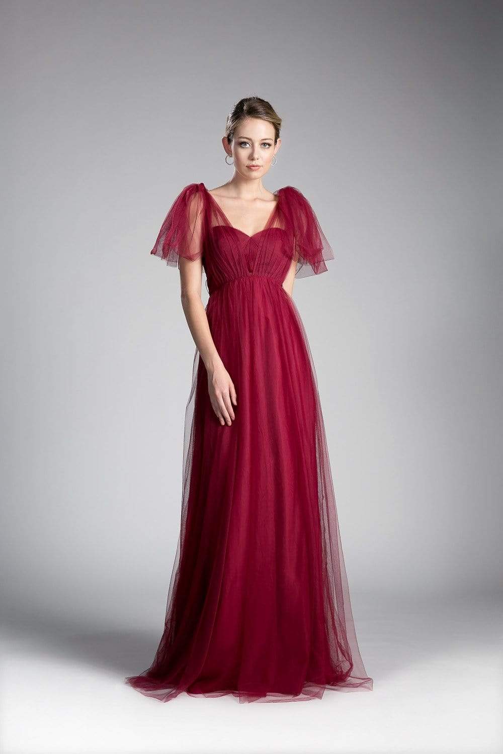 Ladivine - ET322 Sweetheart Neckline Convertible Tulle Gown Bridesmaid Dresses 4 / Deep Red