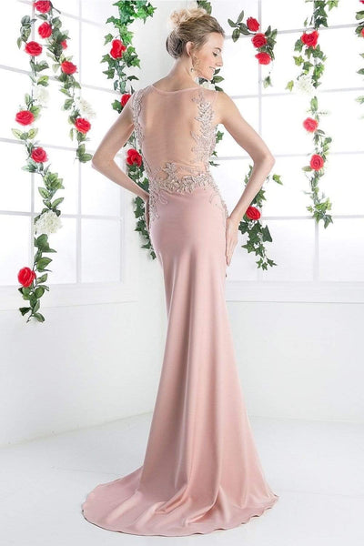 Cinderella Divine - Floral Applique Illusion Bateau Sheath Dress Special Occasion Dress