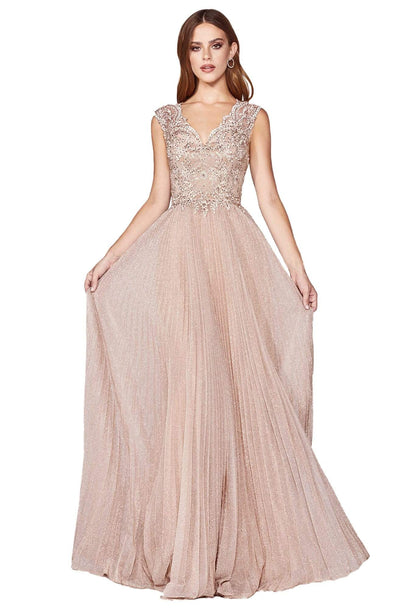 Cinderella Divine - HT011 Beaded and Pleated Long Dress Prom Dresses 2 / Dusty Rose