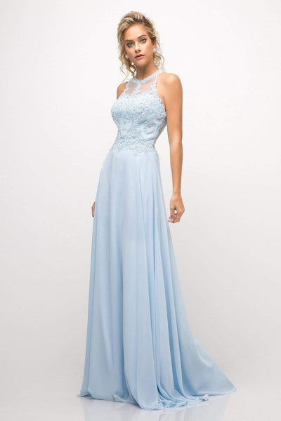 Cinderella Divine - Illusion Jewel Tonal Appliqued Long Evening Gown Prom Dresses XXS / Ice Blue