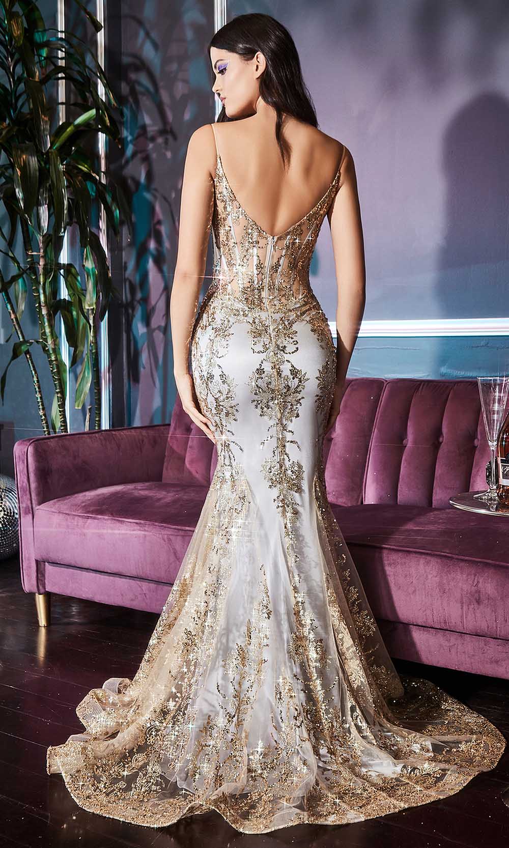 Cinderella Divine J810 - Long Mermaid Dress - Sleeveless, Corset Style Bodice, Exposed Boning, Fine Straps, Fit To Flare, V Back, Center Back Zip-Up Closure, Godets, Horsehair Hem, Sweep Train ADASA Cinderella Divine J810 - Long Mermaid Dress - Sleeveless, Corset Style Bodice, Exposed Boning, Fine Straps, Fit To Flare, V Back, Center Back Zip-Up Closure, Godets, Horsehair Hem, Sweep Train ADASA