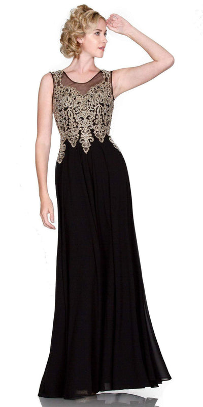 Cinderella Divine - Jeweled Metallic Lace Illusion A-Line Evening Gown Special Occasion Dress