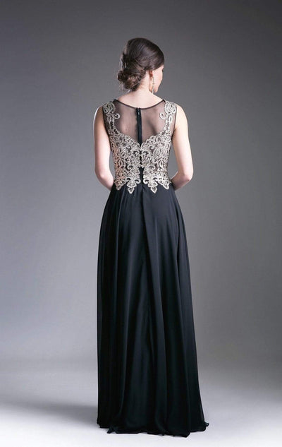 Cinderella Divine - Jeweled Metallic Lace Illusion A-Line Evening Gown Special Occasion Dress