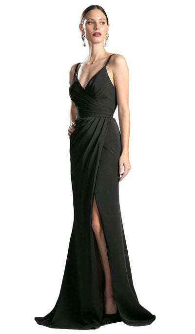 Cinderella Divine - KC1850 Sleeveless Wrap Bodice Drape-Detailed Gown Evening Dresses 2 / Black