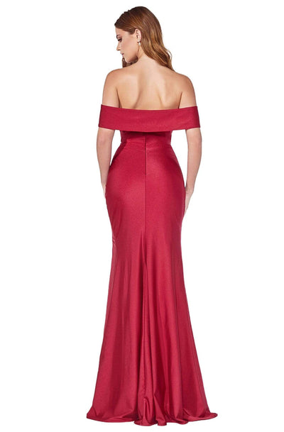 Cinderella Divine - KV1050 Off Shoulder Fitted Jersey Evening Gown Bridesmaid Dresses