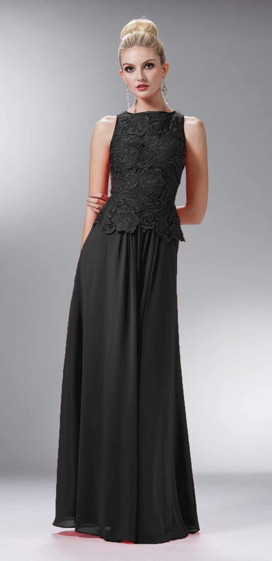Cinderella Divine - Lace Bateau Neck Chiffon A-line Dress Bridesmaid dresses XS / Black