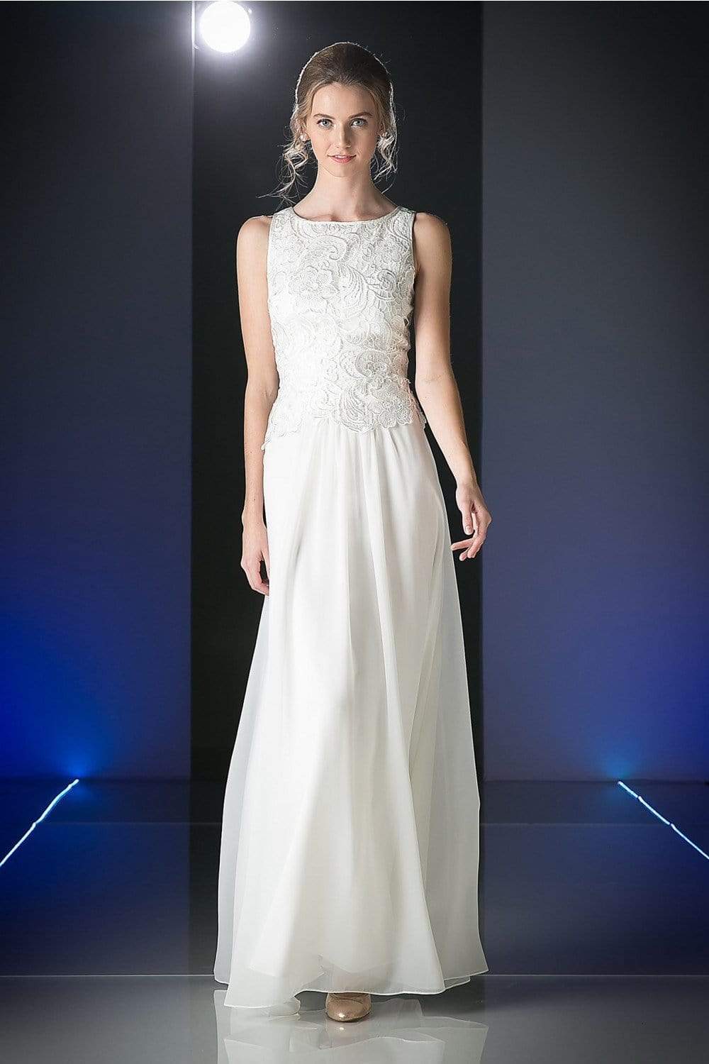 Cinderella Divine - Lace Bateau Neck Chiffon A-line Dress Bridesmaid dresses XS / Ivory