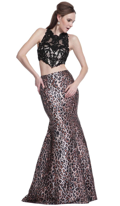 Cinderella Divine - Lace Sleeveless Two-Piece Print Mermaid Evening Gown Special Occasion Dress 2 / Black-Leopard