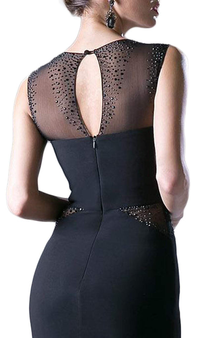 Cinderella Divine - N101 Beaded Illusion Jewel Neck Sheath Dress Special Occasion Dress XS / Black
