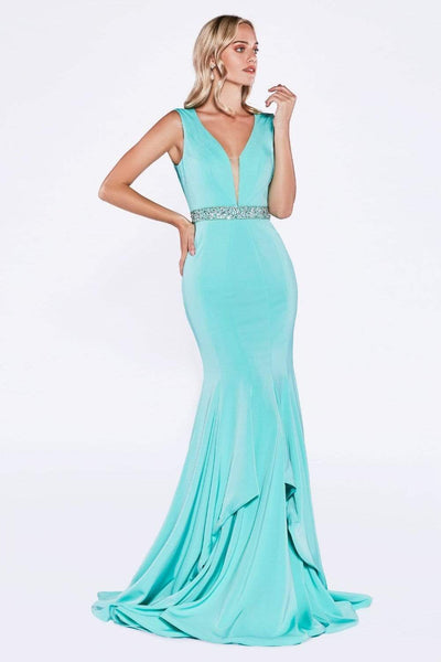 Ladivine - P107 Bead Accented Deep V-neck Trumpet Dress Special Occasion Dress