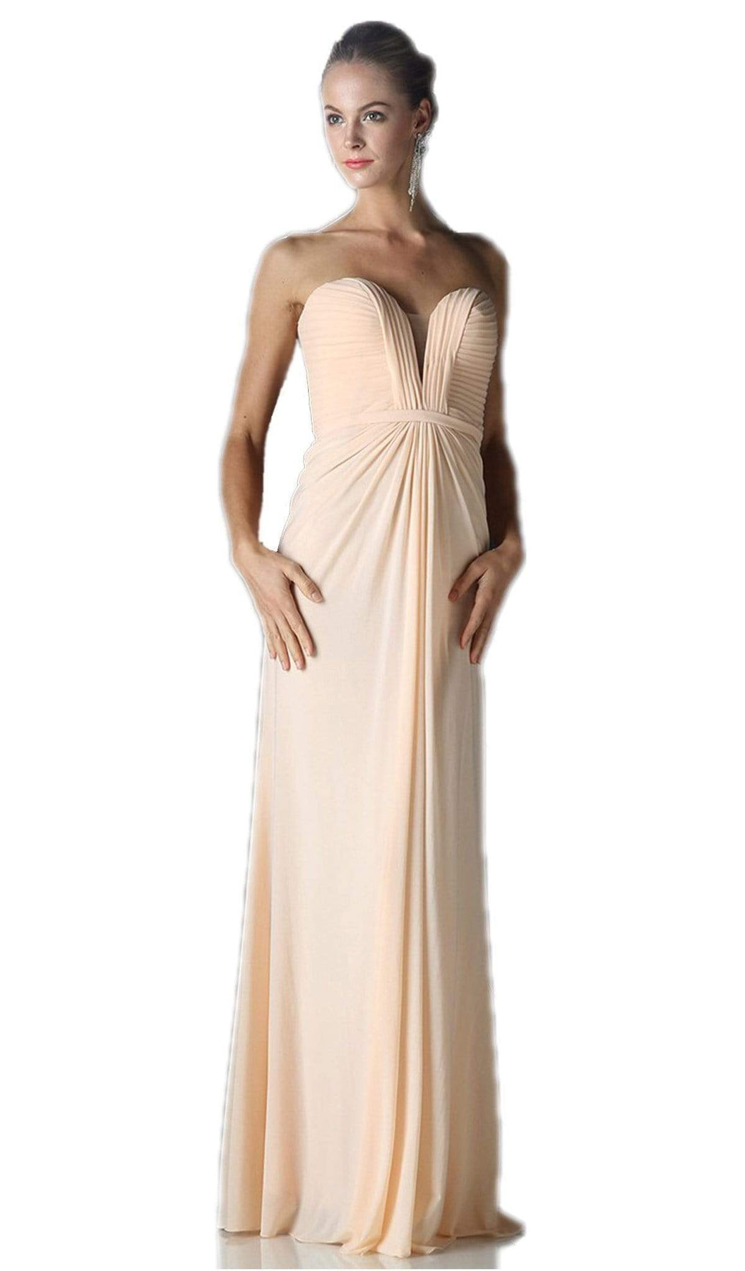 Cinderella Divine - Pleated Plunging Sweetheart Sheath Dress Special Occasion Dress 2 / Blush