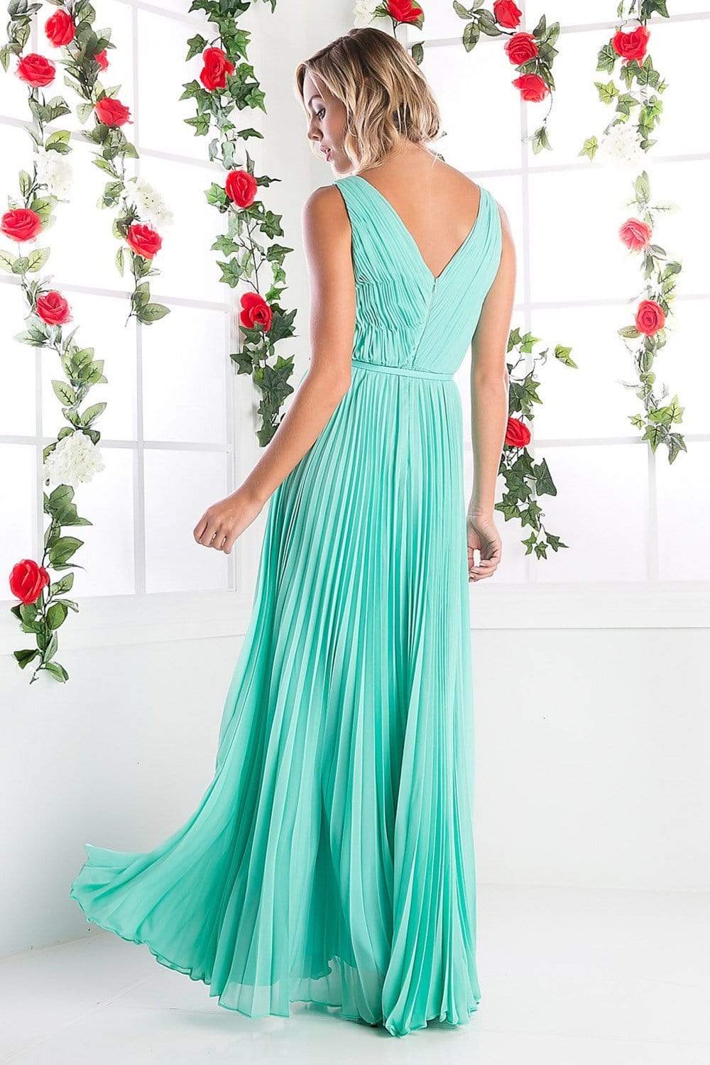 Cinderella Divine - Pleated V-neck A-line Dress Special Occasion Dress