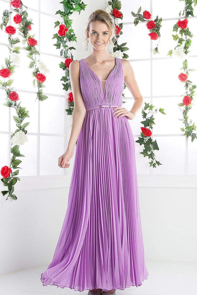 Cinderella Divine - Pleated V-neck A-line Dress Special Occasion Dress XS / Lilac