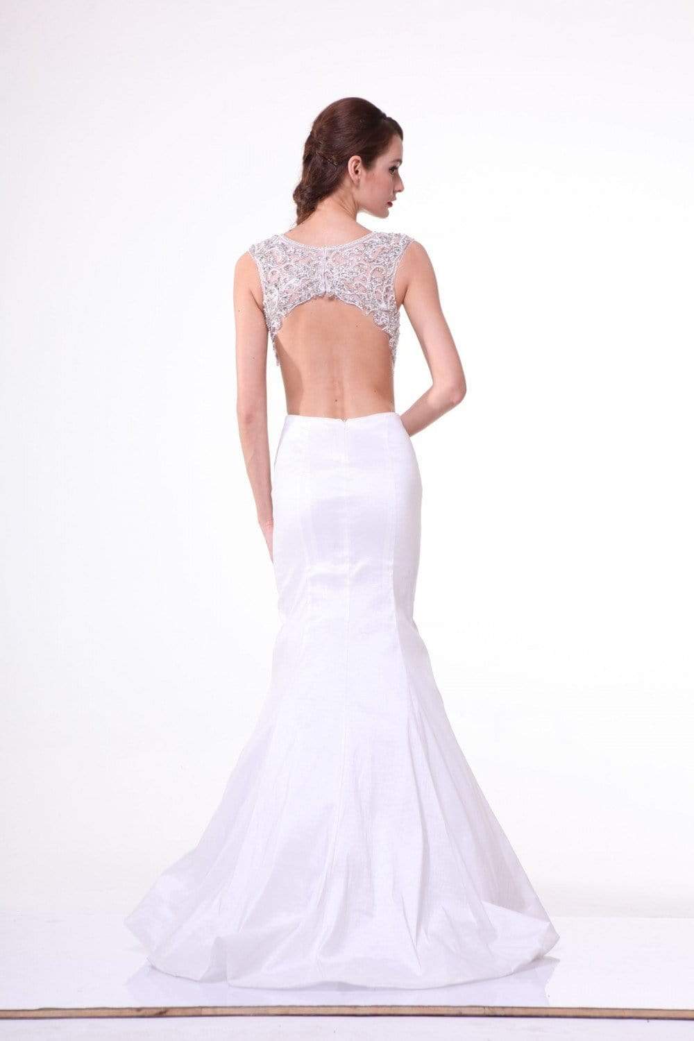 Cinderella Divine - Plunging Illusion Notched Embellished Evening Gown Special Occasion Dress