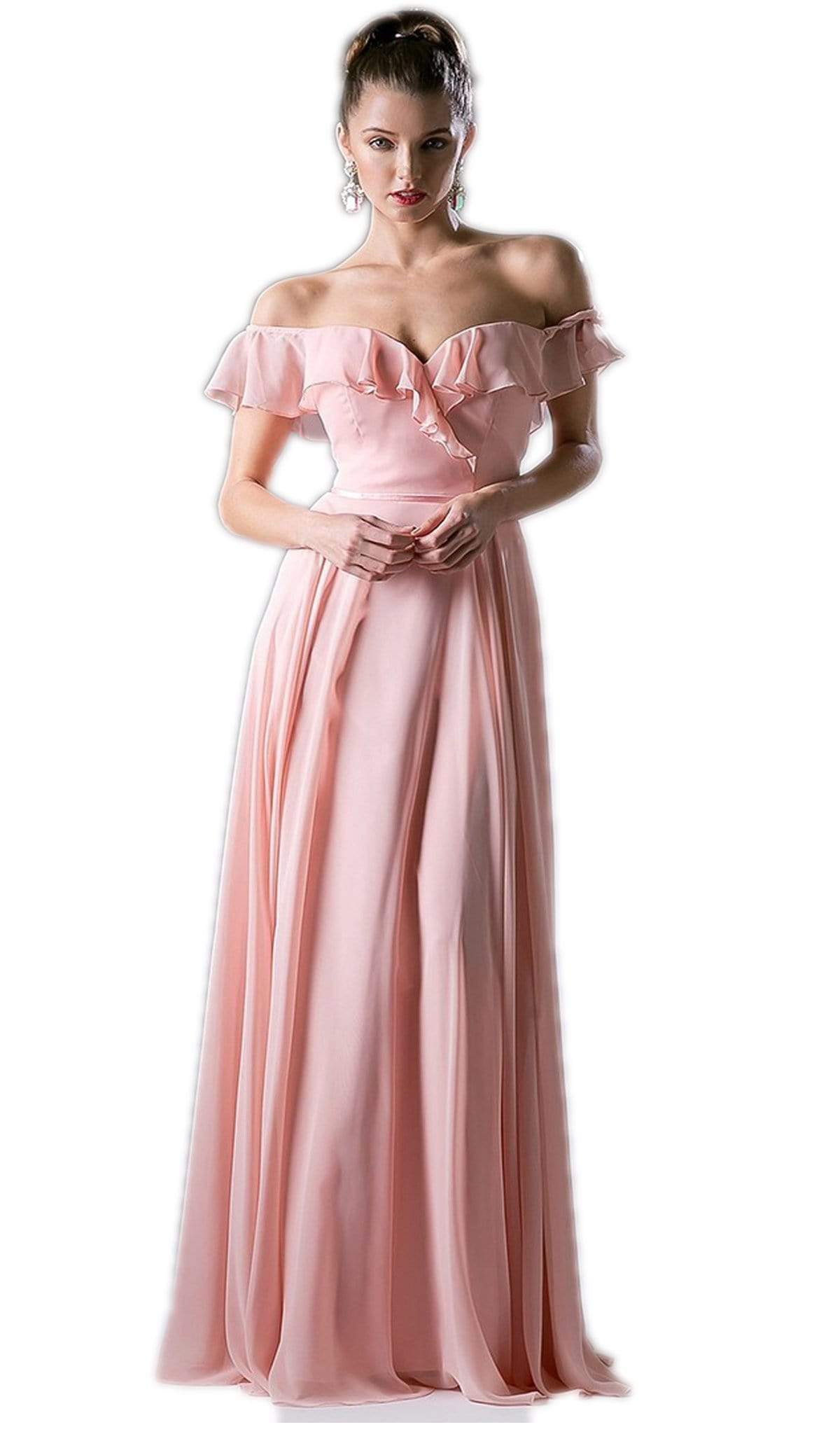 Cinderella Divine - Ruffled Off-Shoulder A-line Dress Bridesmaid Dresses 2 / Peach