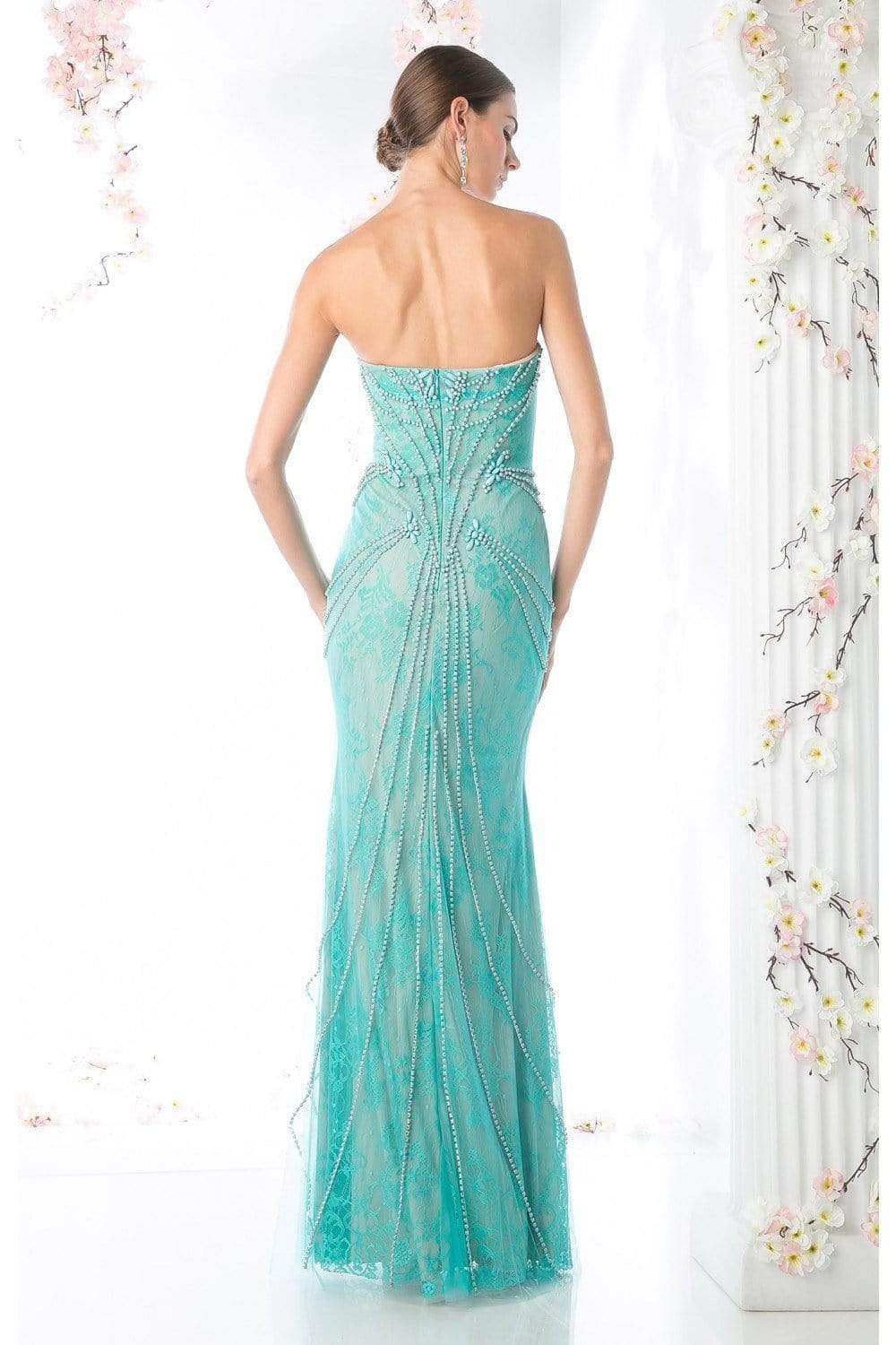 Cinderella Divine - S551421 Strapless Laced Long Dress Prom Dresses