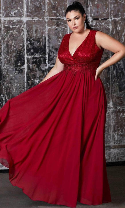 Cinderella Divine S7201 - Sleeveless A-Line Long Dress Special Occasion Dress 16 / Deep Red