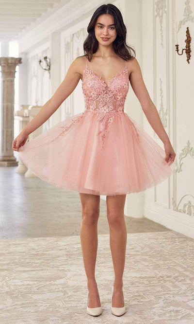 Cinderella Divine SF047 - Jeweled Tulle Cocktail Dress Special Occasion Dress XXS / Blush