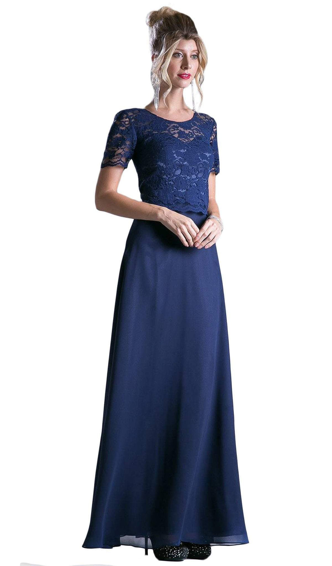 Cinderella Divine - Short Sleeve Lace Bodice Mock Two-Piece Dress Bridesmaid dresses